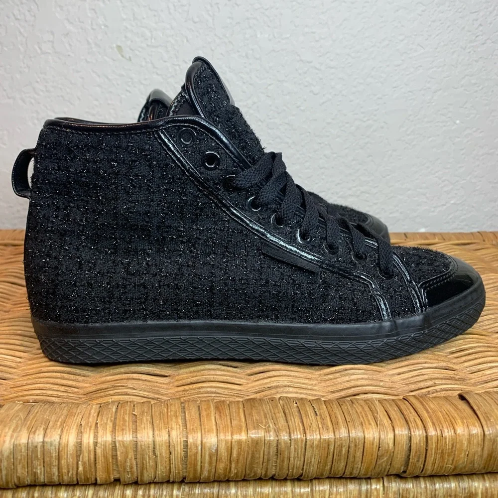 Adidas Honey Triple Black Shimmer Mid High Tops Sneakers Size 8.5 - Picture 8 of 12